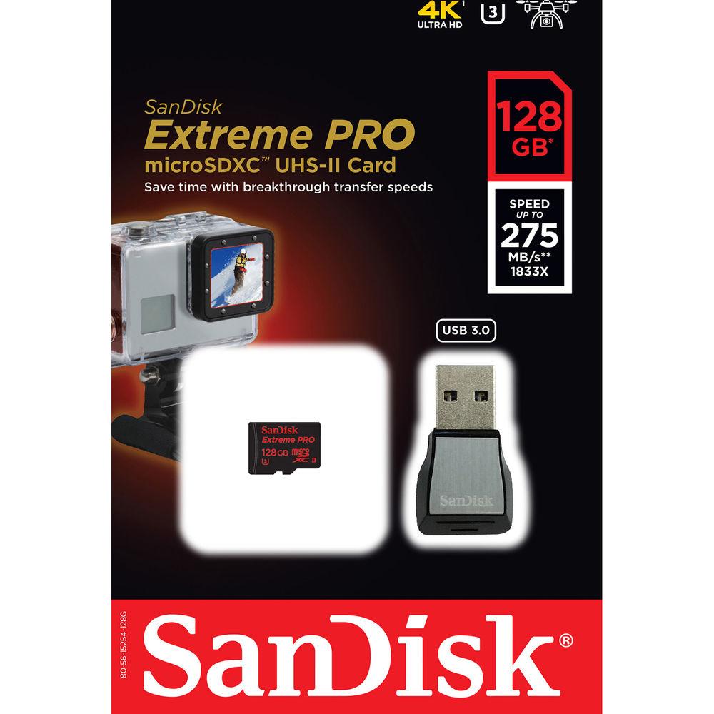 SanDisk 128GB Extreme PRO UHS-II microSDXC Memory Card with USB 3.0 Adapter