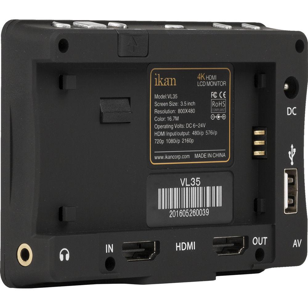 ikan VL35 3.5" 4K HDMI On-Camera LCD Monitor with Canon LP-E6 Battery Plate