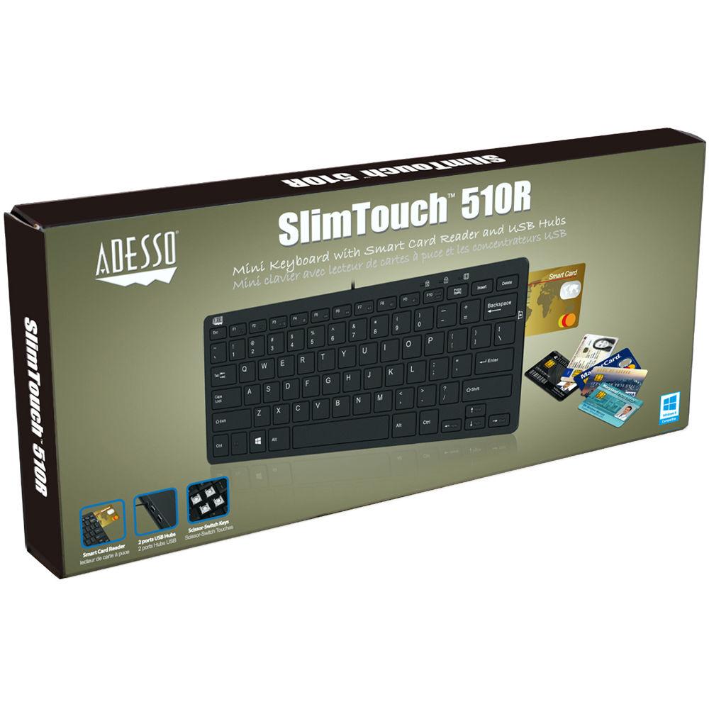 Adesso SlimTouch 510R Mini Keyboard with Smart Card Reader and USB Hubs
