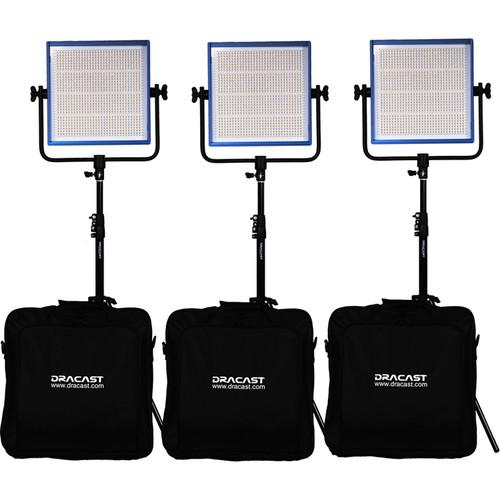 Dracast LED1000 Pro Bi-Color 3-Light Studio Kit with Gold Mount Battery Plates