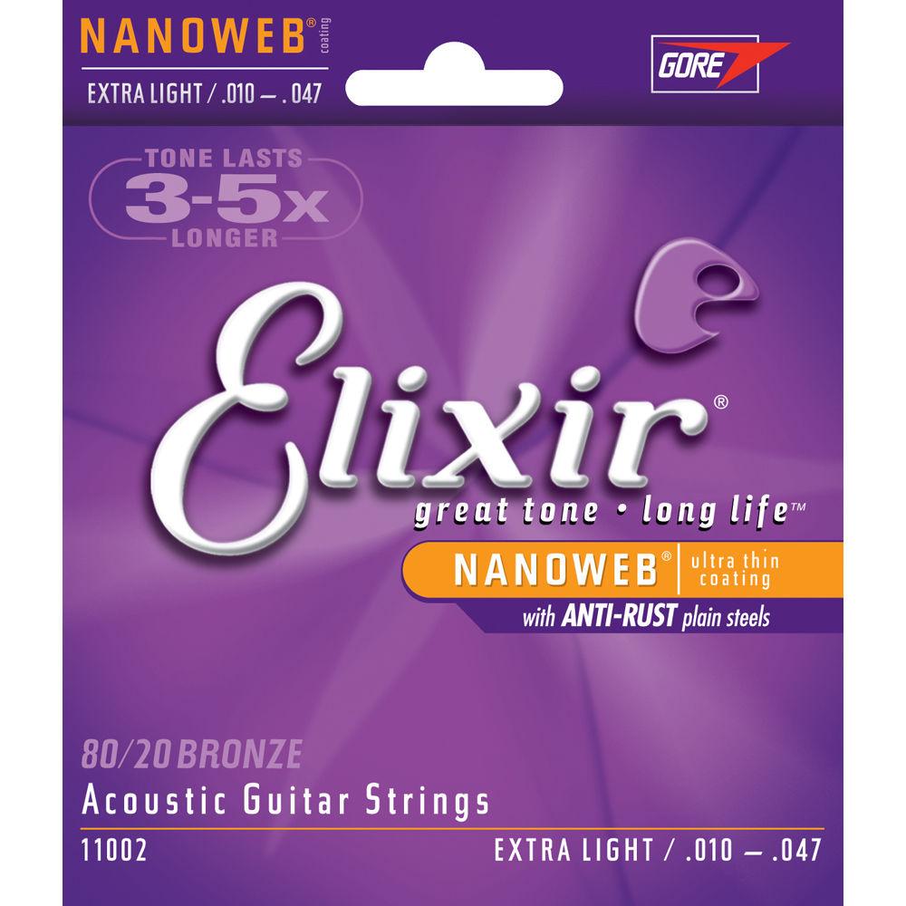 ELIXIR Extra Light Gauge Acoustic 80 20 Bronze NANOWEB Coated Guitar Strings