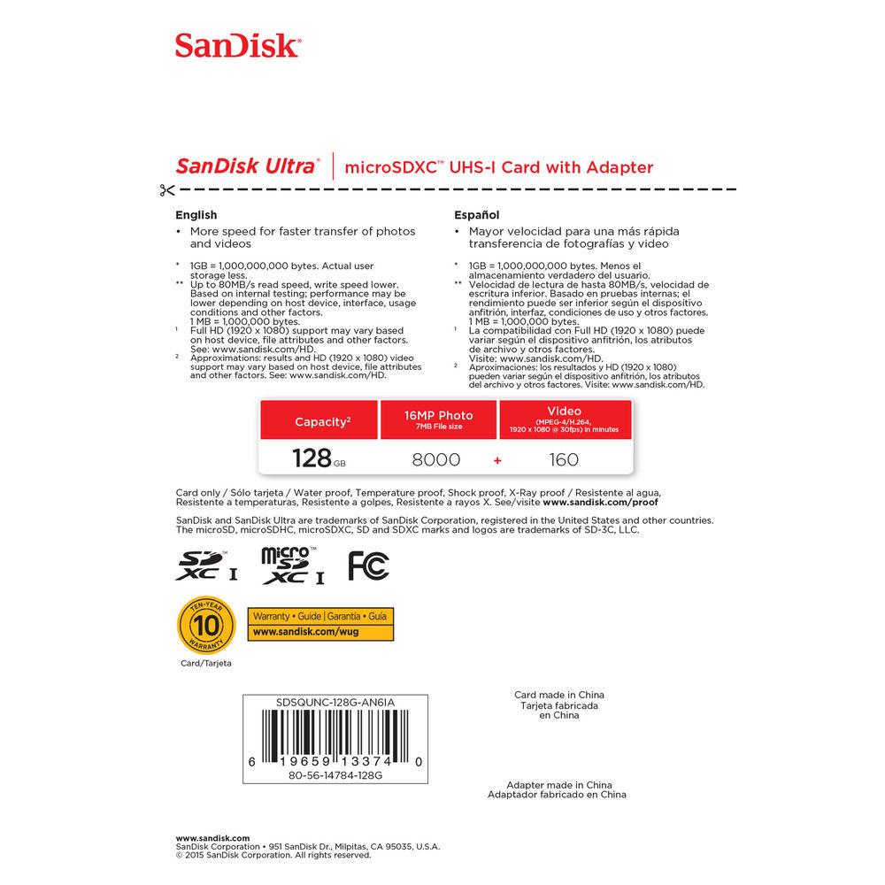 SanDisk 128GB microSDXC Memory Card Ultra Class 10 UHS-I with SD Adapter