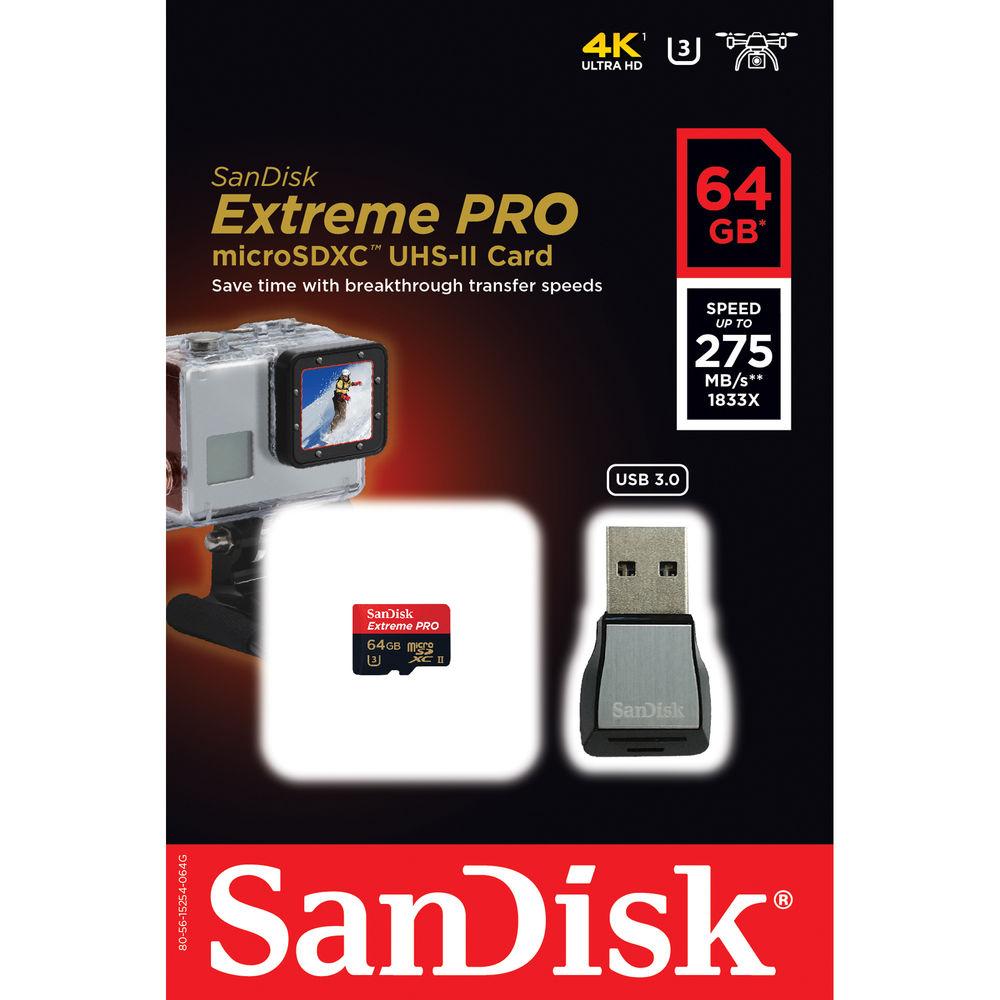 SanDisk 64GB Extreme PRO UHS-II microSDXC Memory Card with USB 3.0 Adapter