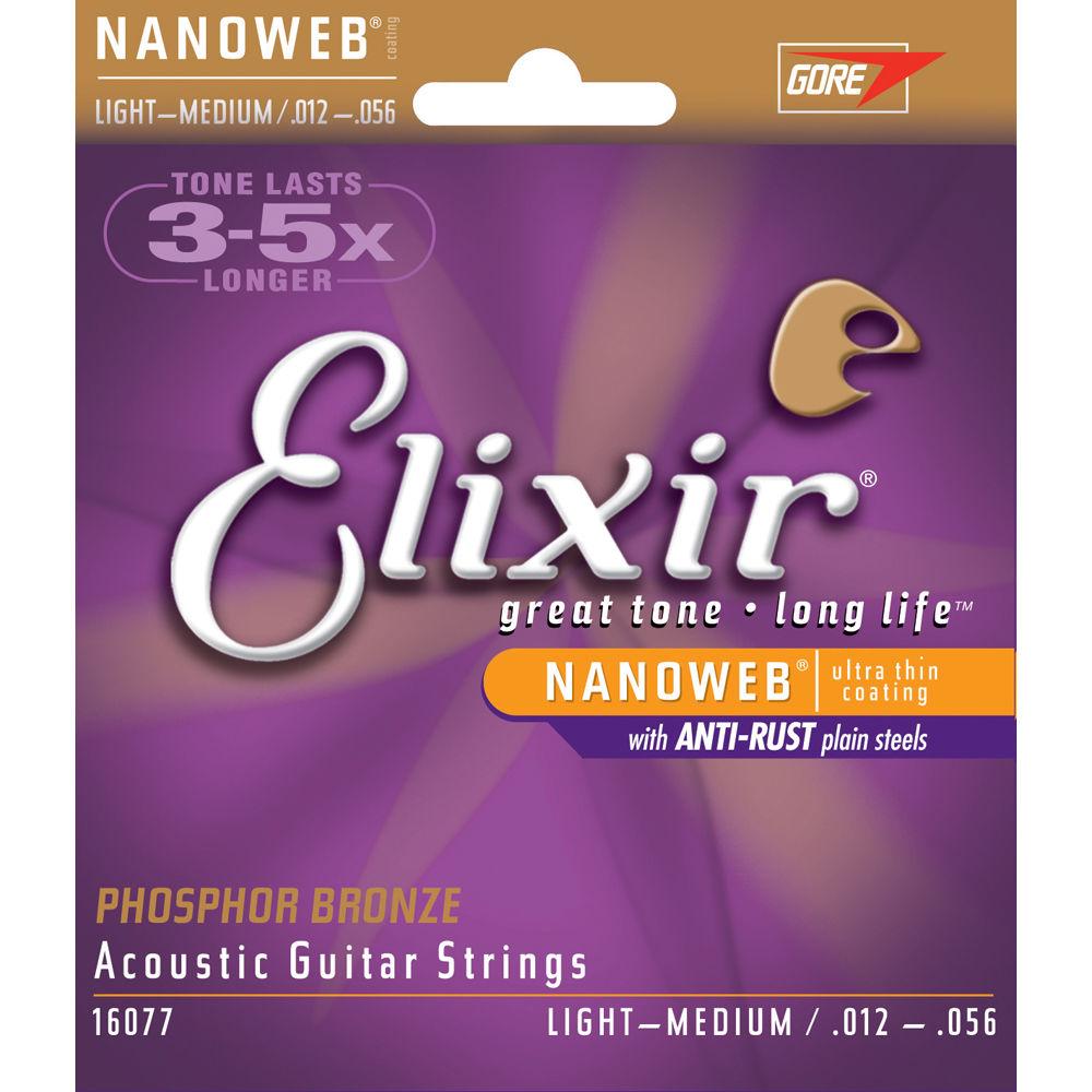 ELIXIR Light-Medium Gauge Acoustic Phosphor Bronze NANOWEB Coated Guitar Strings