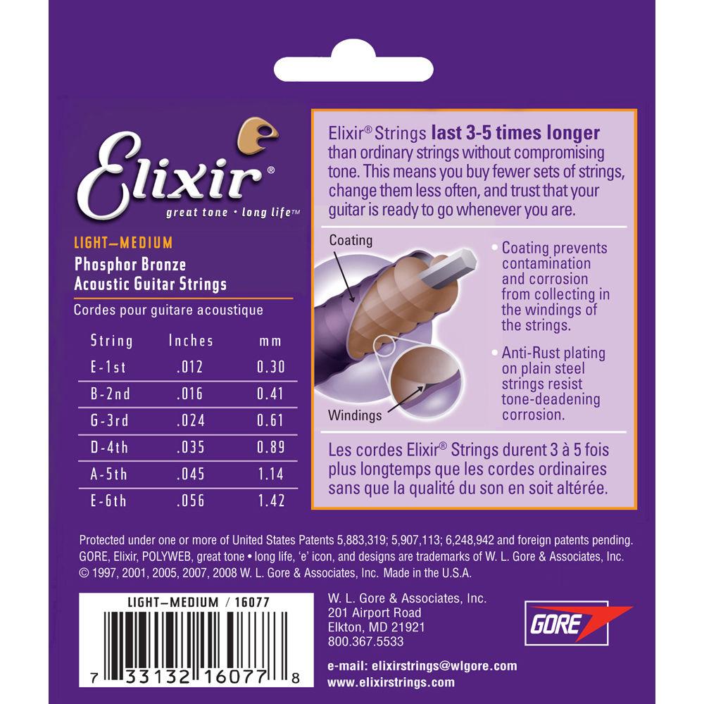 ELIXIR Light-Medium Gauge Acoustic Phosphor Bronze NANOWEB Coated Guitar Strings