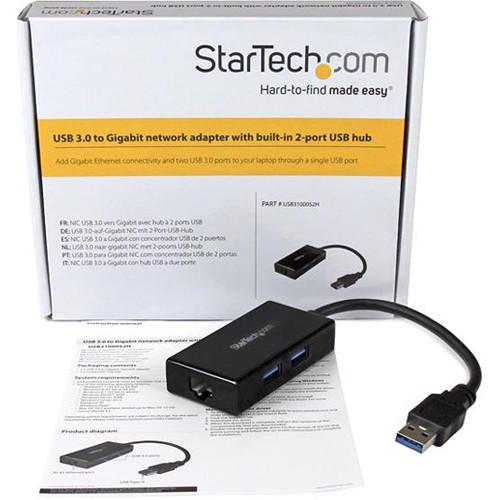 StarTech USB 3.0 to Gigabit Network Adapter with Two-Port USB Hub