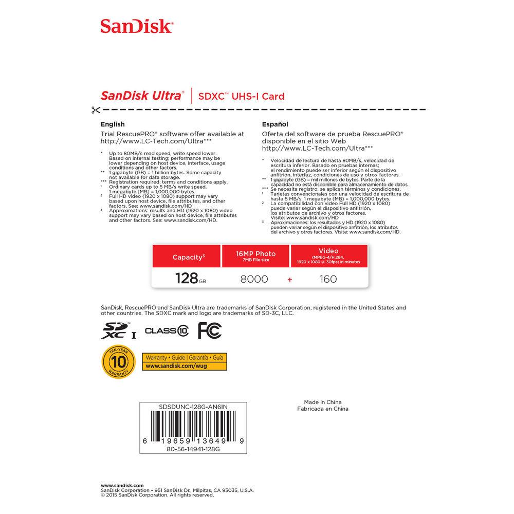 SanDisk 128GB Ultra UHS-I SDXC Memory Card
