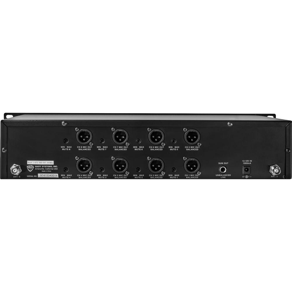 Nady 8W-1KU UHF Wireless Receiver System for Eight Simultaneous Transmitters with HM-1 Head-Worn Microphone