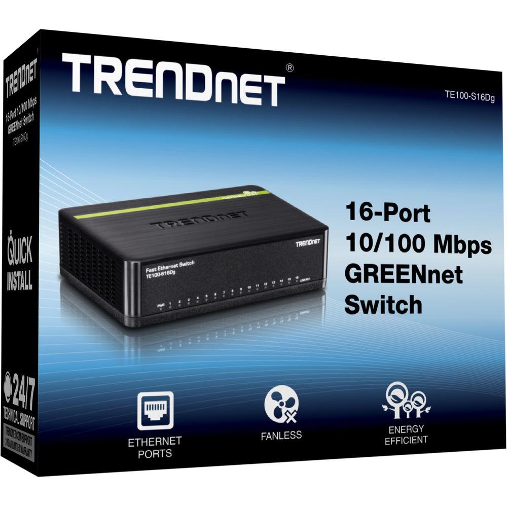 TRENDnet TE100-S16DG 16-Port 10 100 Mbps GREENnet Switch