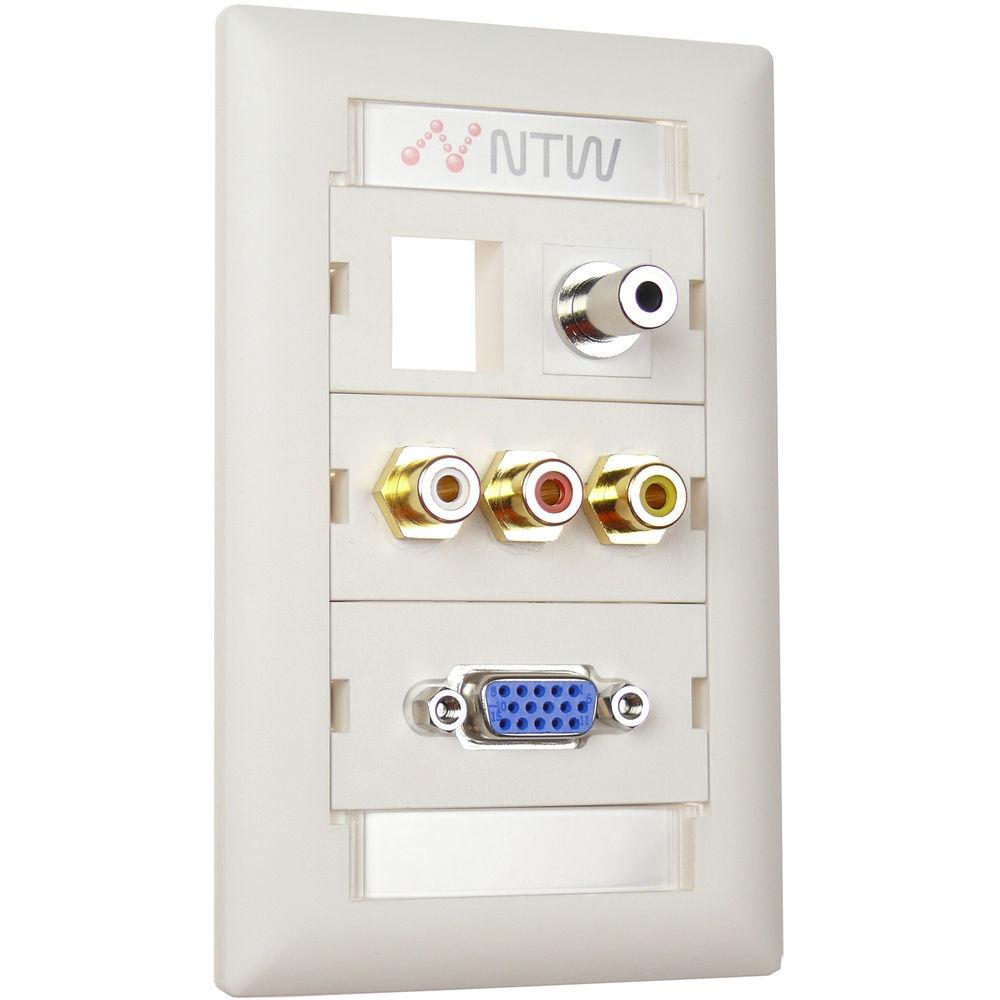 NTW Pre-Configured Customizable UniMedia Wall Plate with VGA, 1 8" Audio, Composite Video, & RCA Stereo Audio Pass-Through