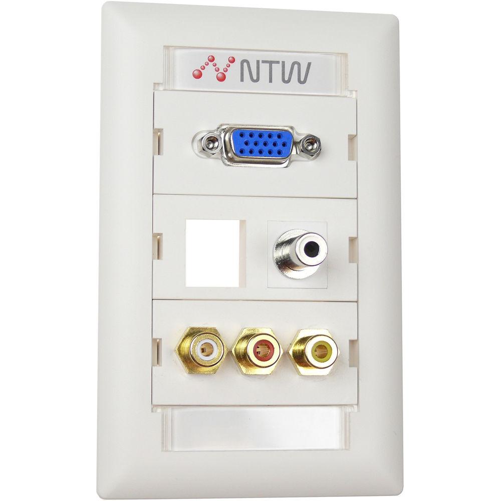 NTW Pre-Configured Customizable UniMedia Wall Plate with VGA, 1 8" Audio, Composite Video, & RCA Stereo Audio Pass-Through