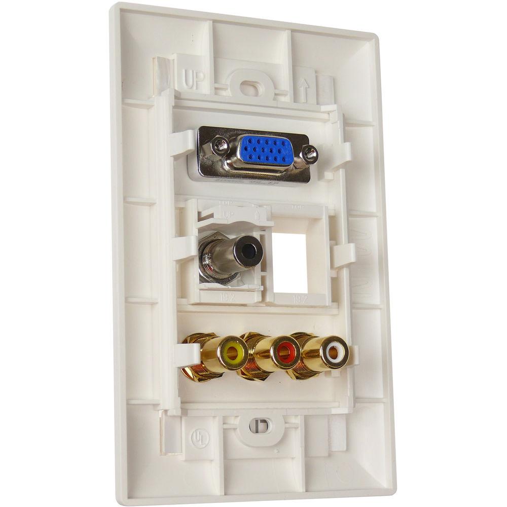 NTW Pre-Configured Customizable UniMedia Wall Plate with VGA, 1 8" Audio, Composite Video, & RCA Stereo Audio Pass-Through