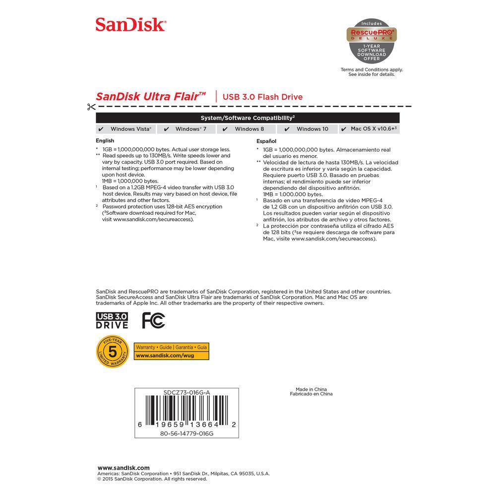 SanDisk 16GB Ultra Flair USB 3.0 Flash Drive