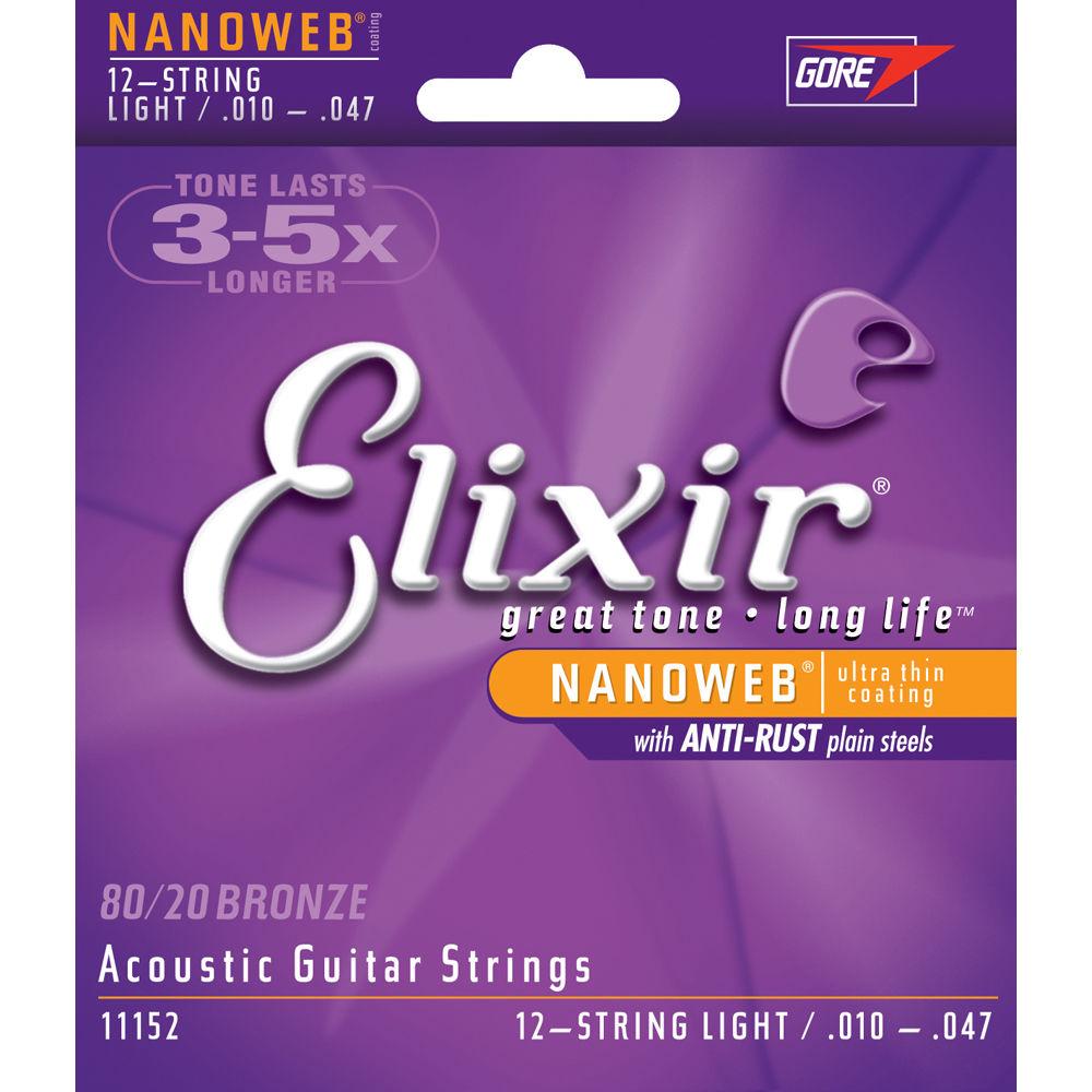ELIXIR 12-String Light Gauge Acoustic 80 20 Bronze NANOWEB Coated Guitar Strings