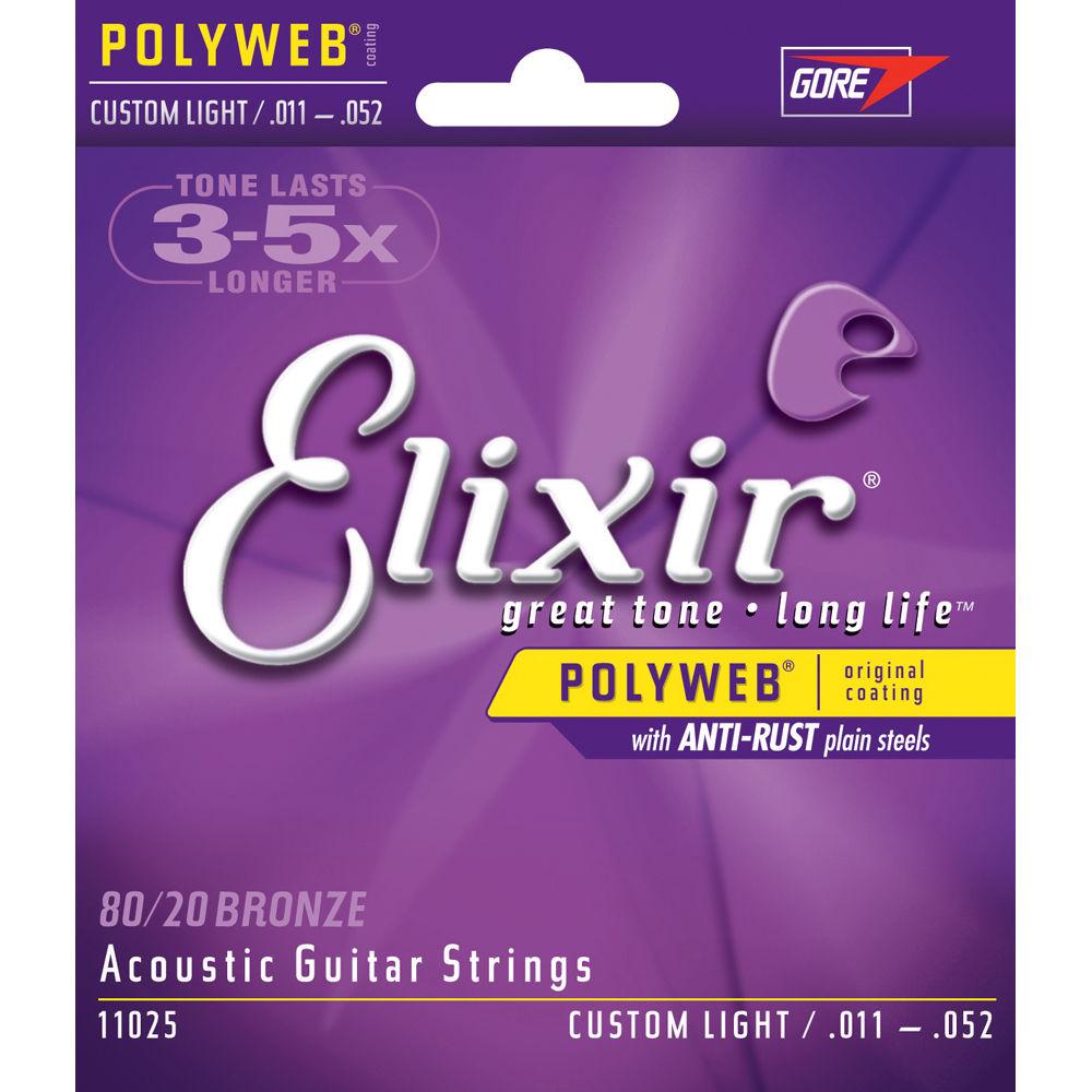 ELIXIR Custom Light Gauge Acoustic 80 20 Bronze POLYWEB Coated Guitar Strings