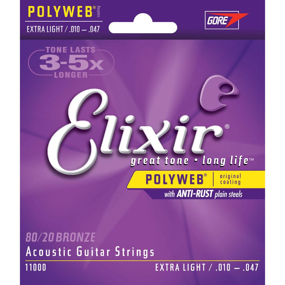ELIXIR Extra Light Gauge Acoustic 80 20 Bronze POLYWEB Coated Guitar Strings