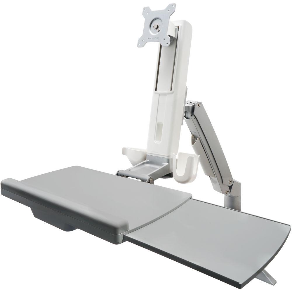 Dyconn Desk-Mounted Sit Stand Workstation Mount with Foldable Keyboard Tray and Retractable Mouse Tray