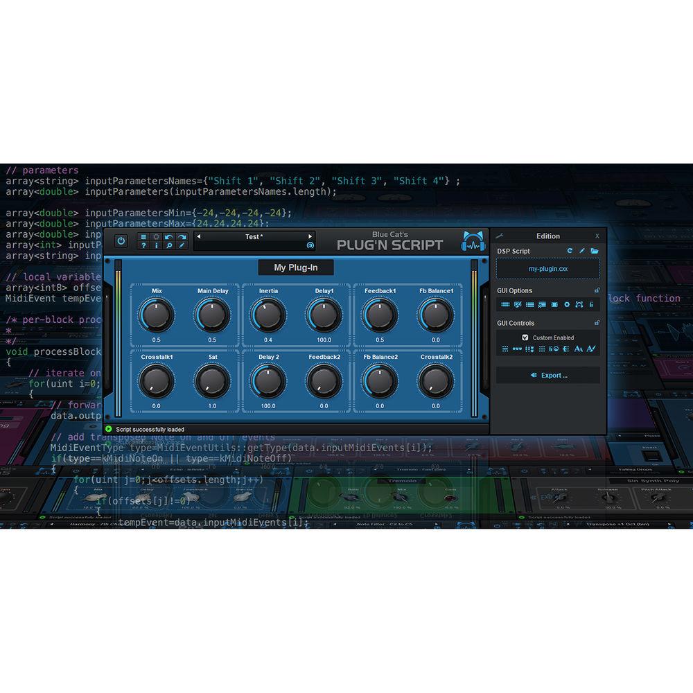 Blue Cat Audio Plug'n Script - Audio and MIDI Scripting Plug-In - Programming Tool, Blue, Cat, Audio, Plug'n, Script, Audio, MIDI, Scripting, Plug-In, Programming, Tool