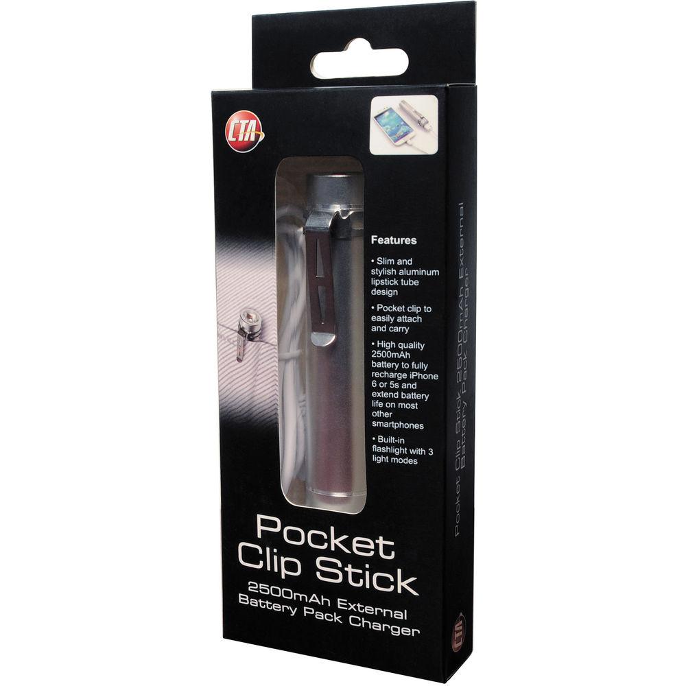 CTA Digital Pocket Clip Stick 2500mAh External Battery Pack Charger