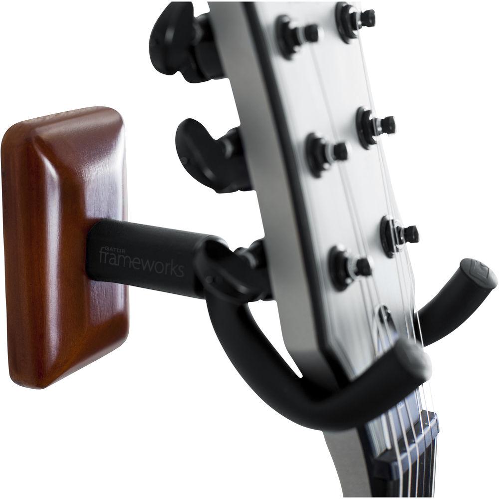 Gator Cases Wall-Mounted Guitar Hanger with Mahogany Mounting Plate