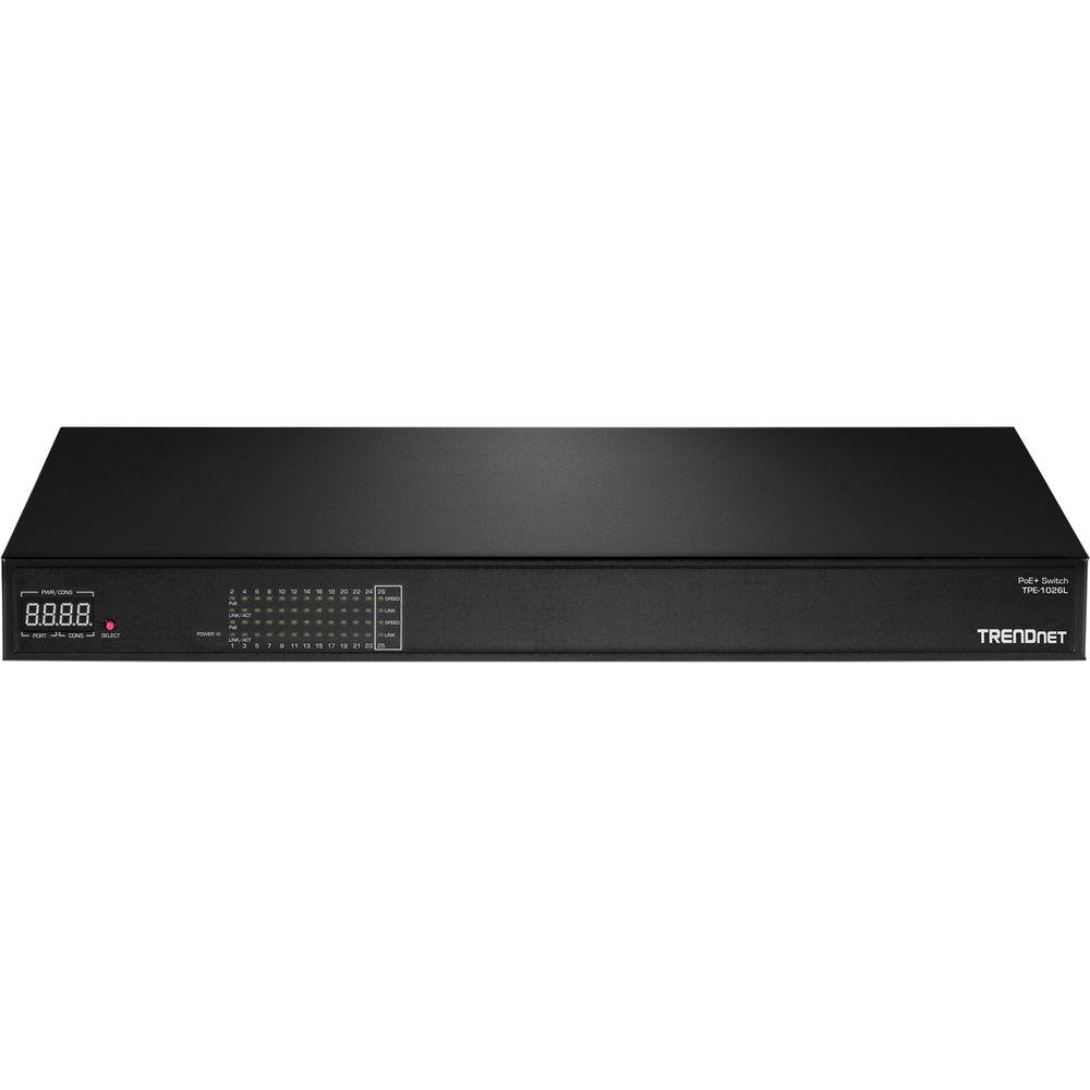 TRENDnet TPE-1026L 24-Port 10 100 Mbps 400 Watt AV PoE Switch with 2 SFP Slots