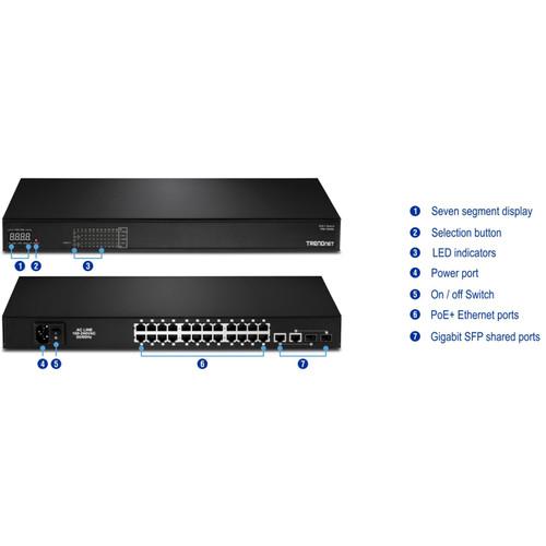 TRENDnet TPE-1026L 24-Port 10 100 Mbps 400 Watt AV PoE Switch with 2 SFP Slots