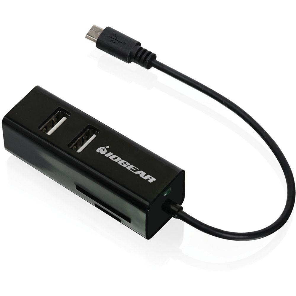 IOGEAR GoFor2 USB On-The-Go Card Reader with Hub for Mobile Devices