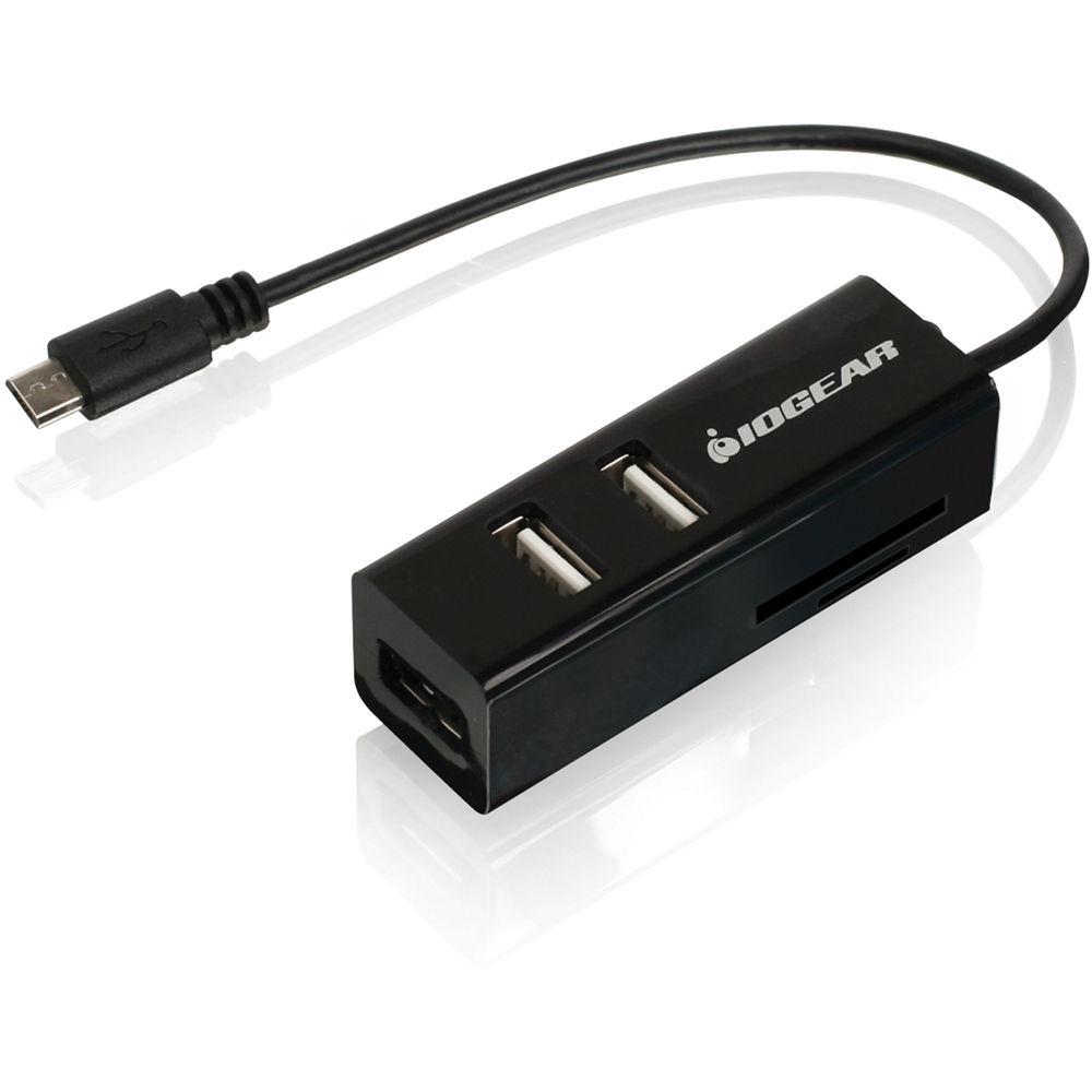 IOGEAR GoFor2 USB On-The-Go Card Reader with Hub for Mobile Devices
