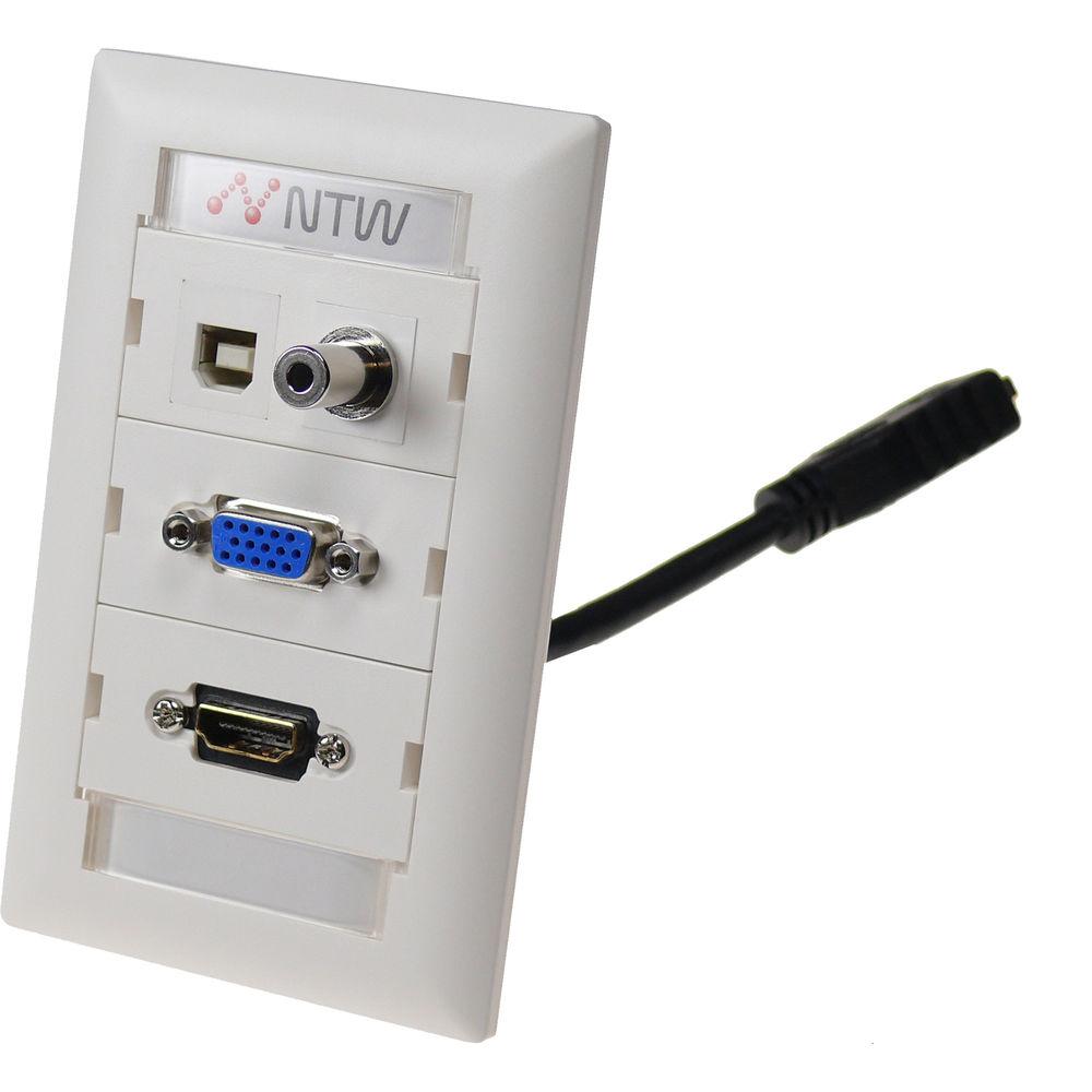 NTW Pre-Configured Customizable UniMedia Wall Plate with HDMI Pigtail, VGA, 1 8" Audio, & USB Pass-Through
