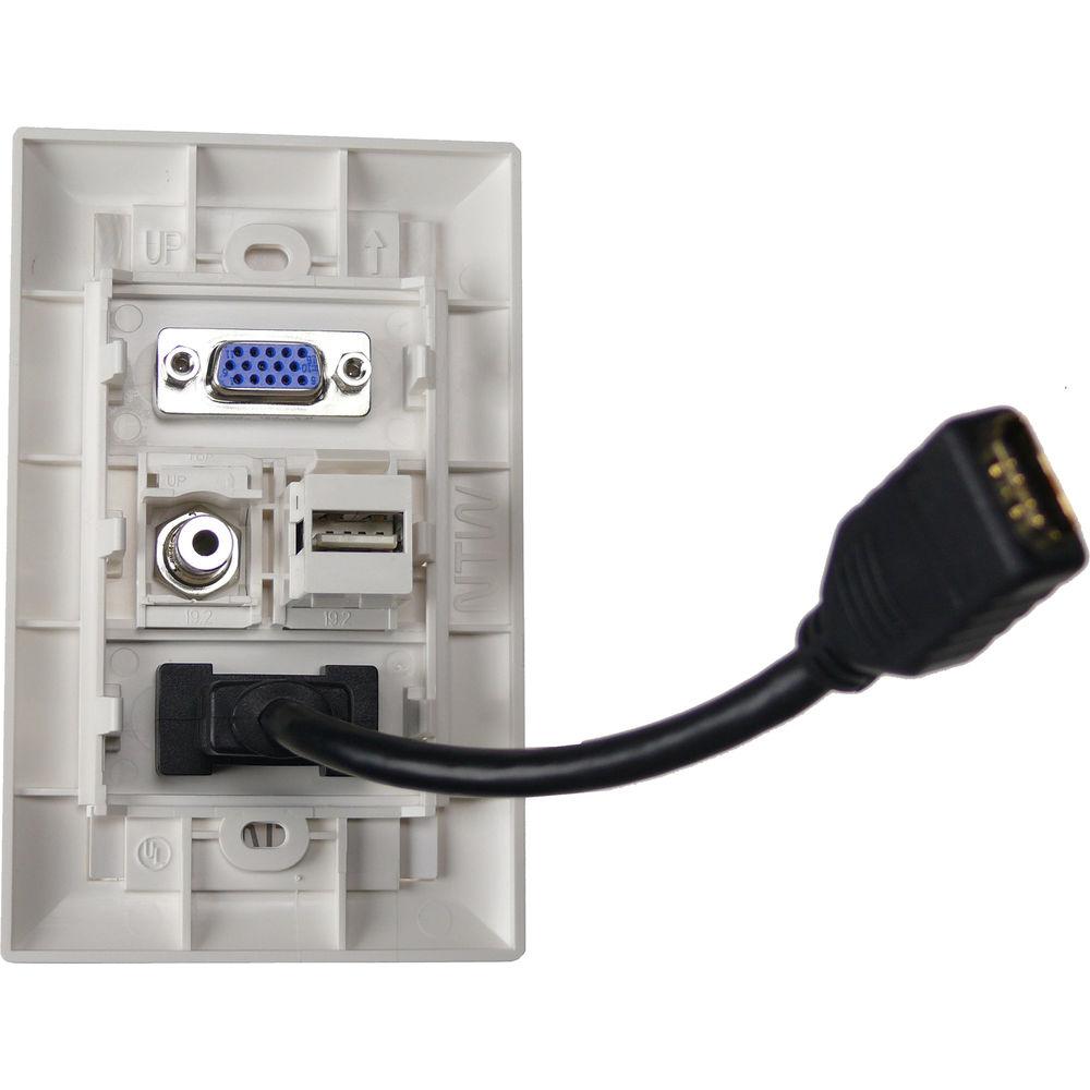 NTW Pre-Configured Customizable UniMedia Wall Plate with HDMI Pigtail, VGA, 1 8" Audio, & USB Pass-Through