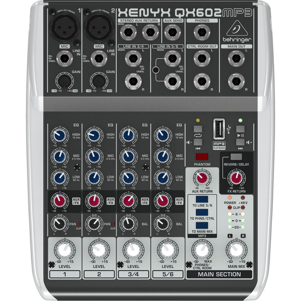 Behringer Xenyx QX602MP3 6-Input 2-Bus Analog Mixer with MP3 Player and Effects