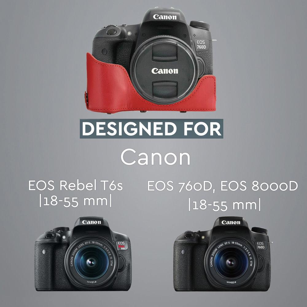 MegaGear Ever Ready PU Leather Case and Strap for Canon EOS T6s, 8000D & 18-55mm Lens