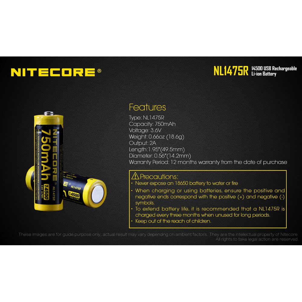 Nitecore NL1475R 14500 USB Rechargeable Li-Ion Battery