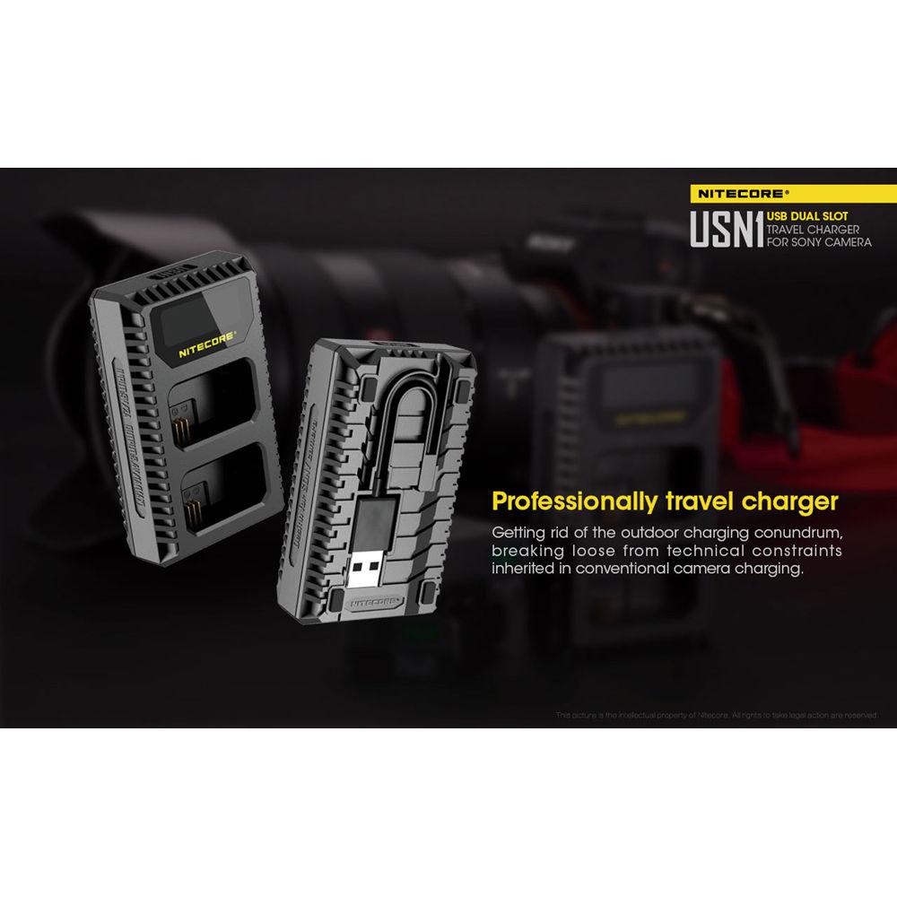 Nitecore USN1 Dual-Slot USB Travel Charger for Sony NP-FW50 Lithium-Ion Batteries