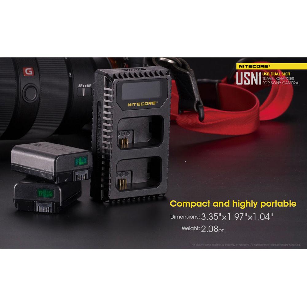 Nitecore USN1 Dual-Slot USB Travel Charger for Sony NP-FW50 Lithium-Ion Batteries