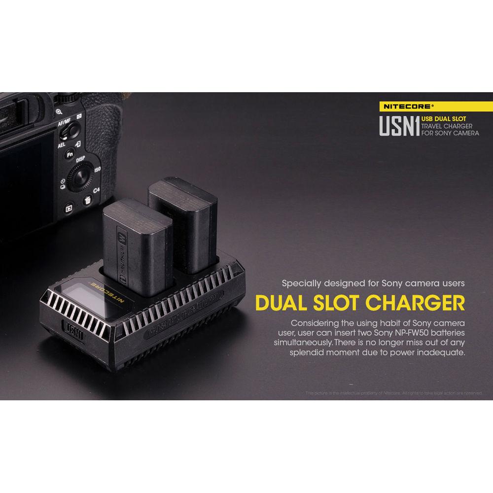 Nitecore USN1 Dual-Slot USB Travel Charger for Sony NP-FW50 Lithium-Ion Batteries