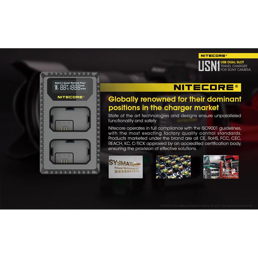 Nitecore USN1 Dual-Slot USB Travel Charger for Sony NP-FW50 Lithium-Ion Batteries