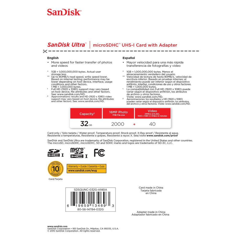 SanDisk 32GB Ultra UHS-I microSDHC Memory Card