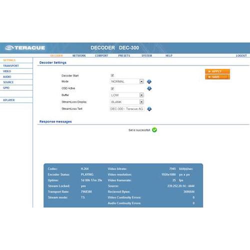 Teracue DEC-300 H.264 MPEG-2 HD SD Portable Decoder with Embedded Audio