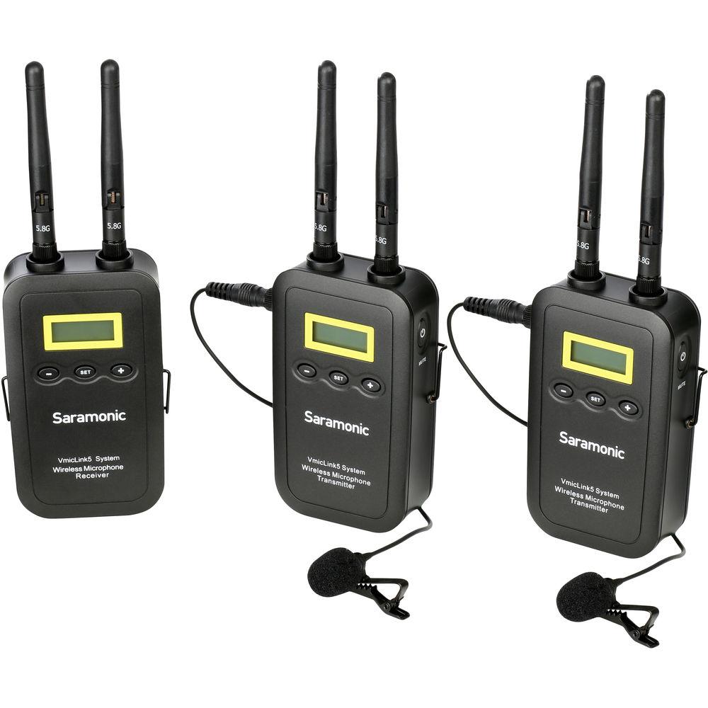Saramonic VmicLink5 RX TX TX Camera-Mount Digital Wireless Microphone System with Two Transmitters and Lavalier Mics