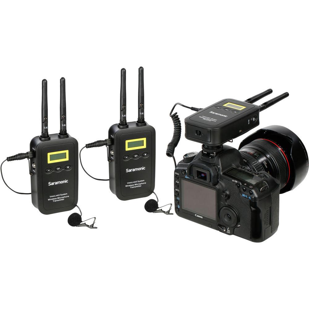 Saramonic VmicLink5 RX TX TX Camera-Mount Digital Wireless Microphone System with Two Transmitters and Lavalier Mics