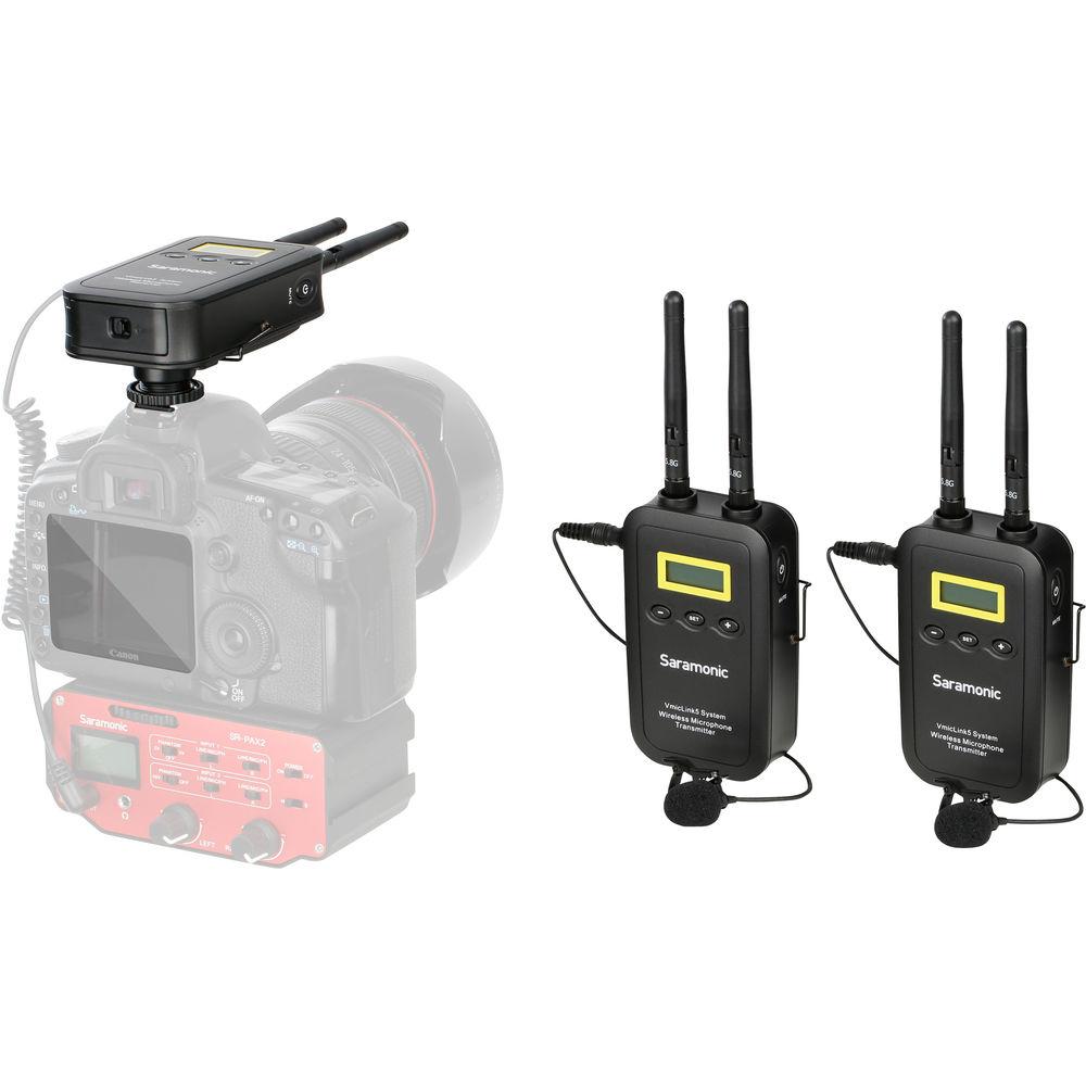 Saramonic VmicLink5 RX TX TX Camera-Mount Digital Wireless Microphone System with Two Transmitters and Lavalier Mics