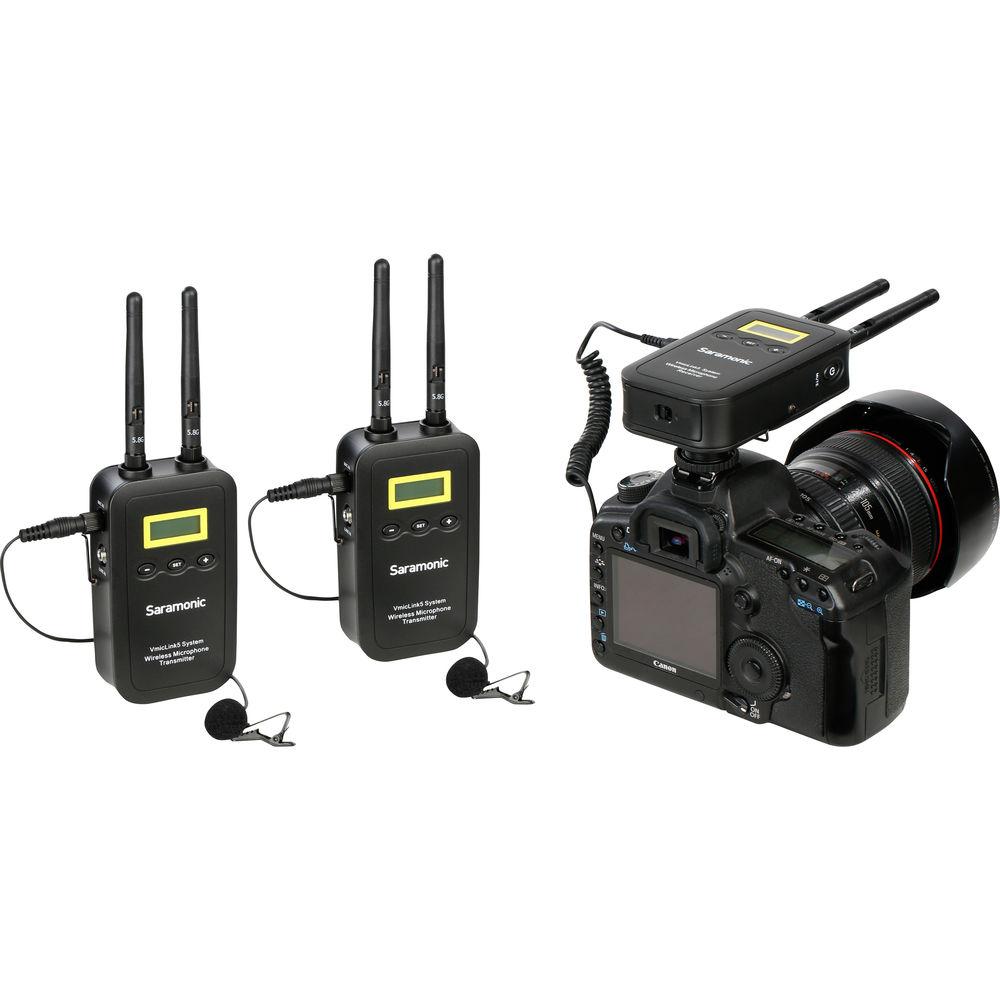 Saramonic VmicLink5 RX TX TX Camera-Mount Digital Wireless Microphone System with Two Transmitters and Lavalier Mics