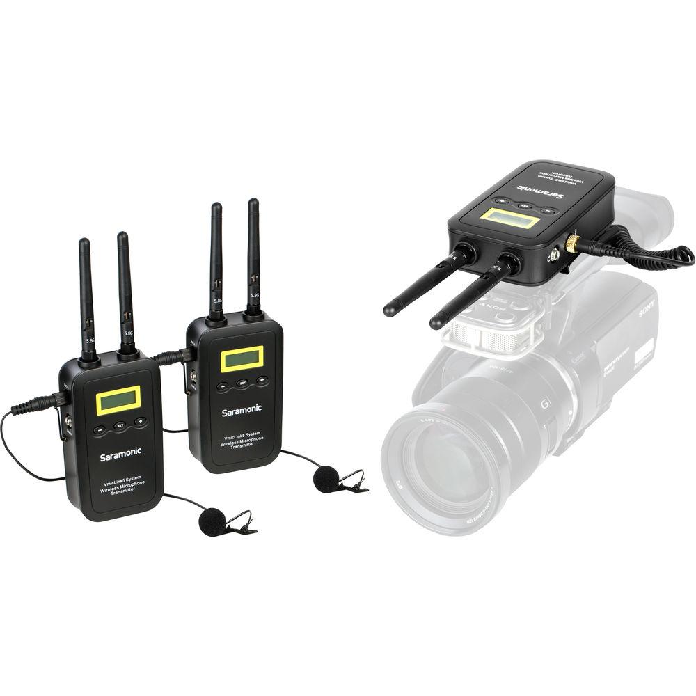 Saramonic VmicLink5 RX TX TX Camera-Mount Digital Wireless Microphone System with Two Transmitters and Lavalier Mics