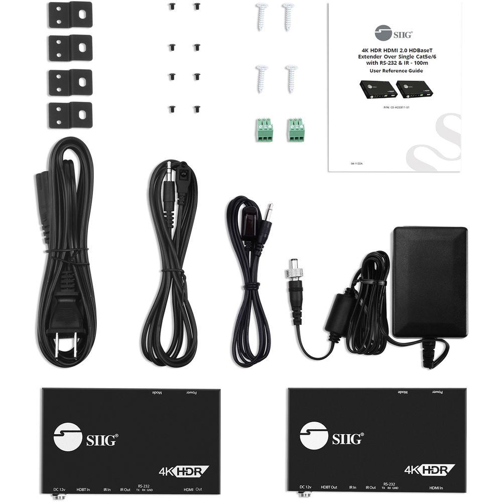 SIIG 4K HDR HDMI 2.0 HDBaseT Extender Over Single Cat5e 6 with RS-232 and IR