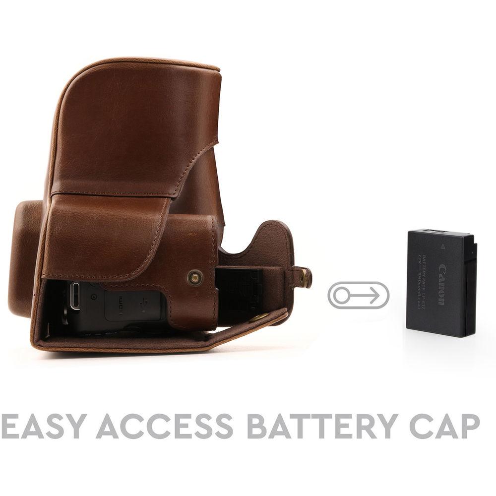 MegaGear Ever Ready PU Leather Case with Strap for Canon EOS Rebel SL2, EOS 200D & Kiss X9 with 18-55mm