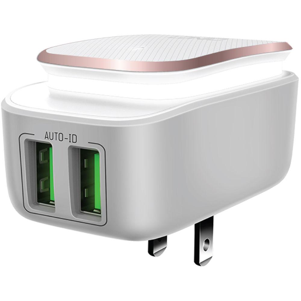 REVJAMS Smart Dual USB Travel Charger with LED Night Light