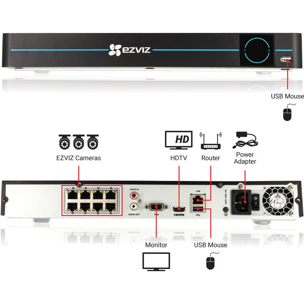 ezviz BN-1844A2 8-Channel 4MP NVR with 2TB HDD and 4 4MP Outdoor Network Bullet Cameras Kit