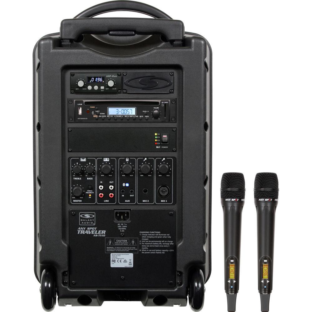 Galaxy Audio Traveler 10" 150W Peak PA System with CD Player, Dual UHF Receiver & 2 x Handheld Wireless Mics