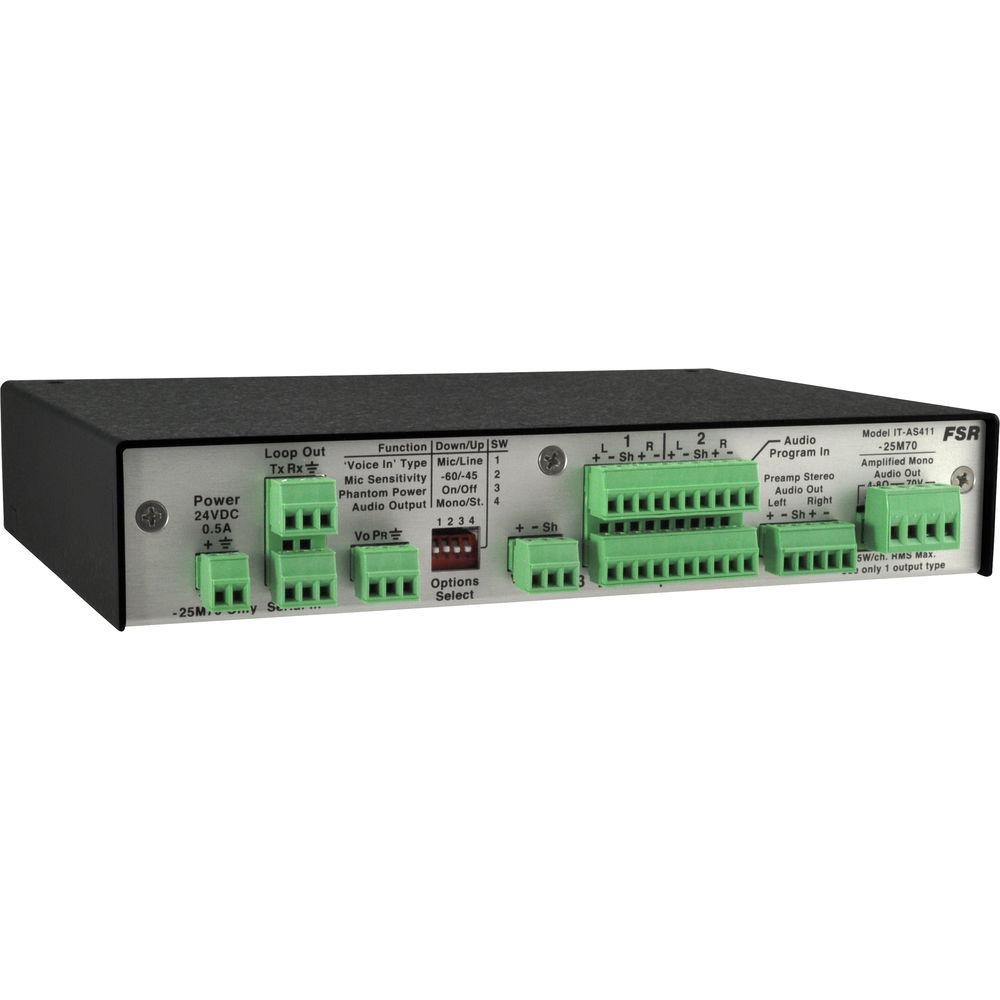 FSR 4x1 Audio Switcher with Mic Line Voice Mixer 25W @ 70V Amp